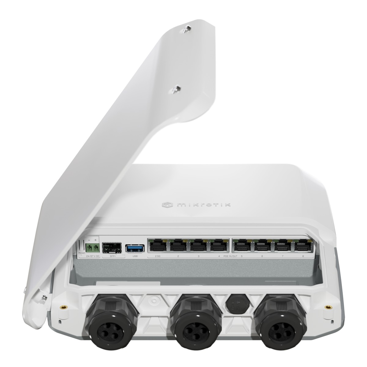 MikroTik RB5009UPr+S+OUT reititin, 7x RJ45 1000Mb/s PoE, 1x RJ45 2,5Gb/s PoE, 1x SFP+, 1x USB 3.0, IP66 5