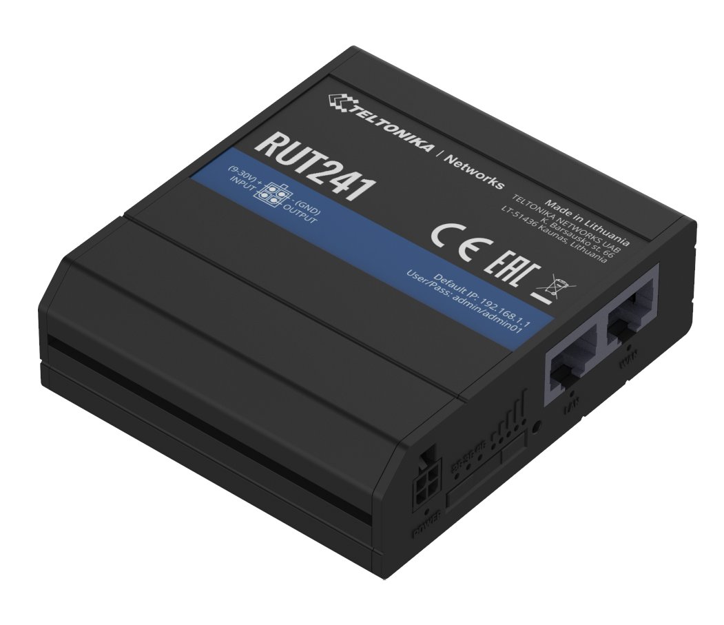 (kuva varten) Teltonika RUT241 LTE-teollisuusreititin, Cat.4, 2x LAN 100Mb/s, 2.4GHz WiFi, RUT241 010000