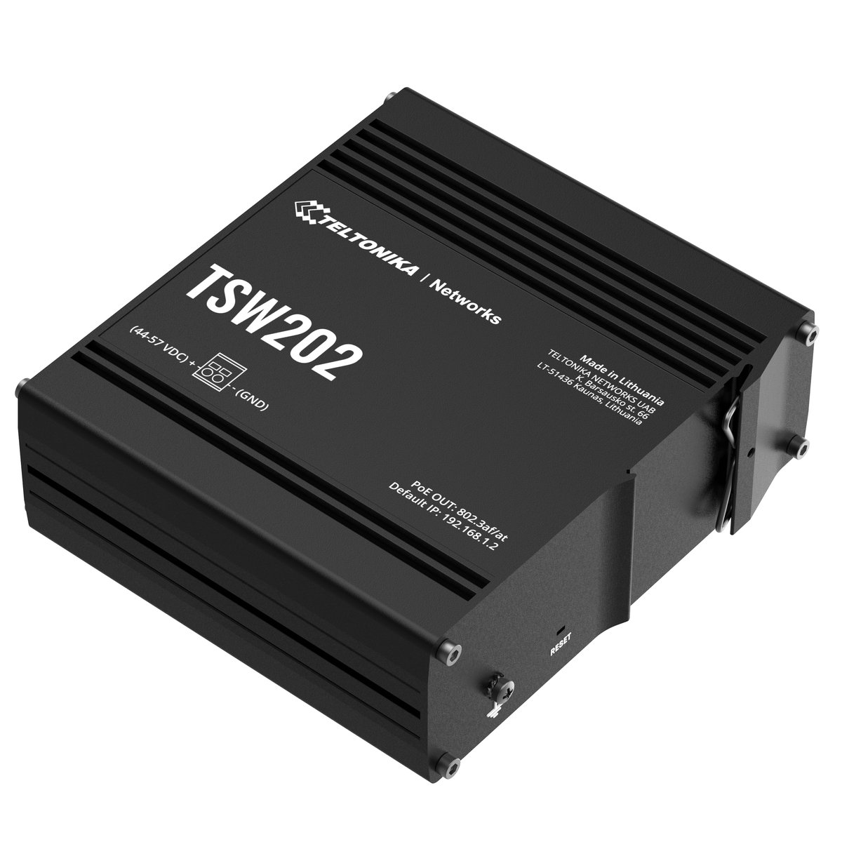 (kuva varten) Teltonika TSW202 kytkin, 8x RJ45 1000Mb/s, 2x SFP, 2-pin DC, L2 hallinnoitava kytkin