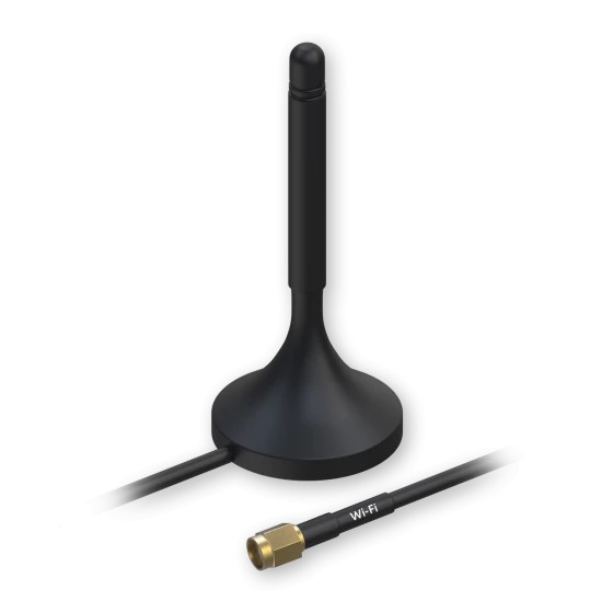 (kuva varten) Teltonika 003R-00230 Wi-Fi-antenni, magneettikiinnitys, 3 dBi, 1,5 m kaapeli, RP-SMA