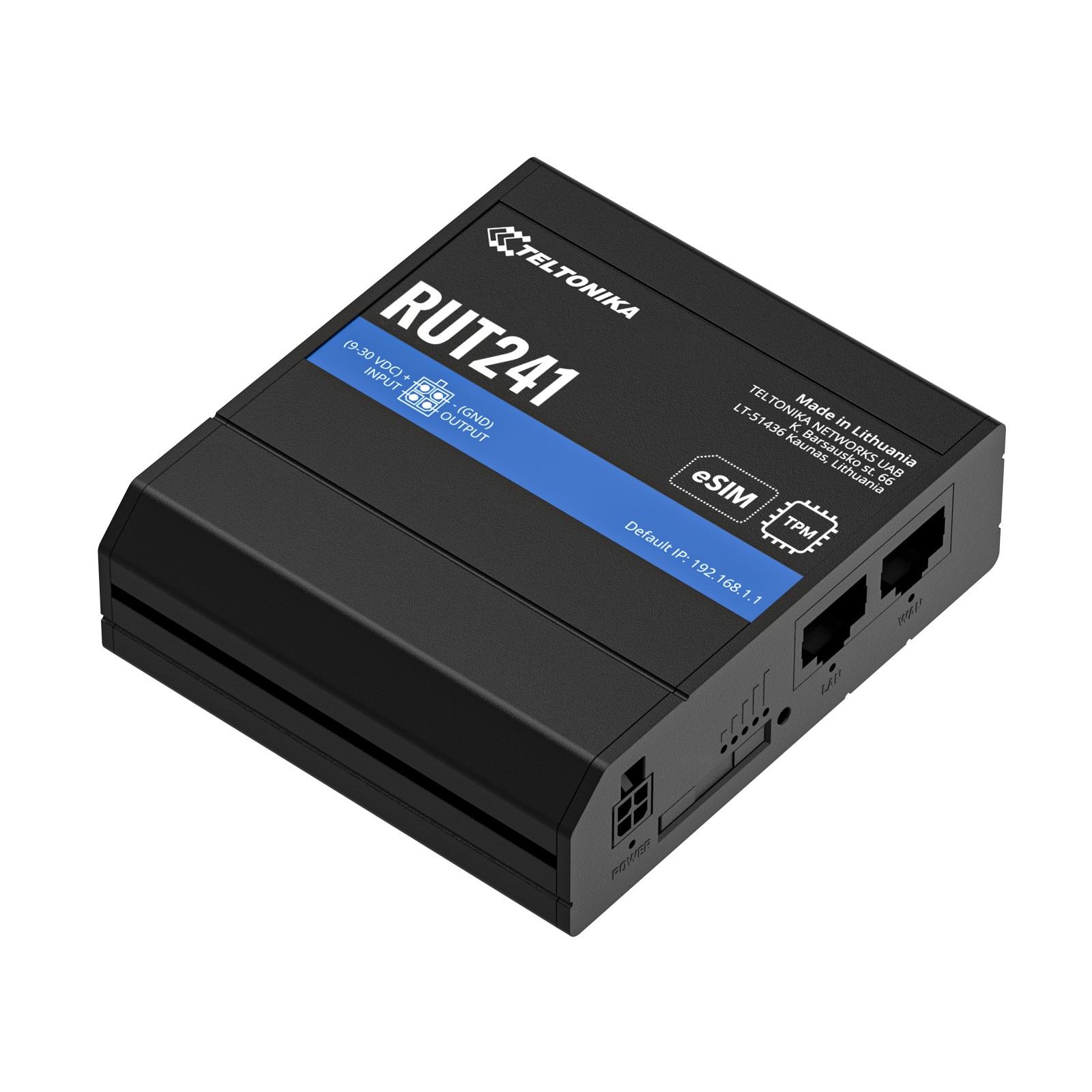 (kuva varten) Teollisuuden 4G LTE -reititin Teltonika RUT241 eSIM, Cat 4, 2x RJ45 100Mb/s