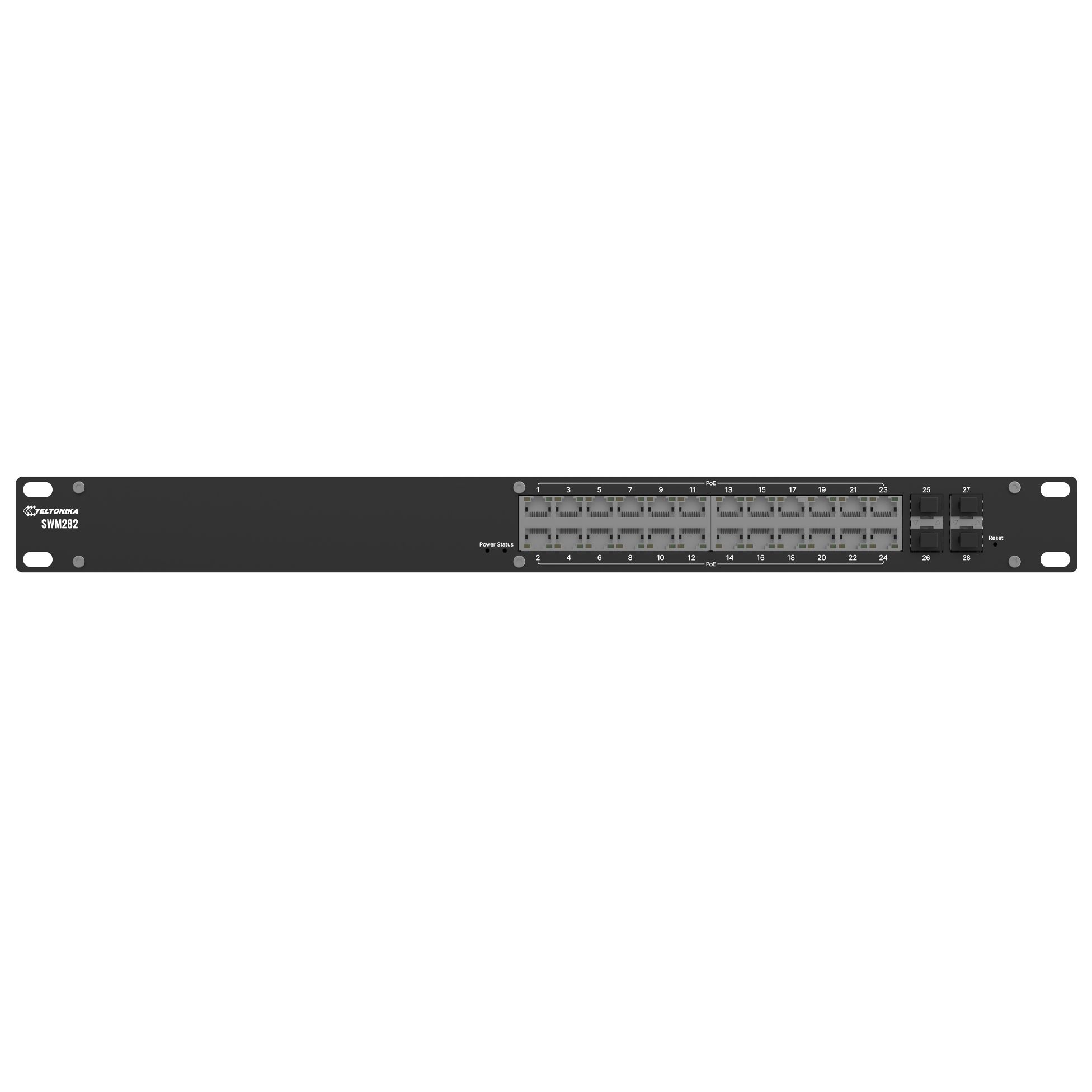 Teltonika SWM282 PoE+ 300 W | Hallittava verkkokytkin | PoE+-virransyöttö, 300 W tehobudjetti, SFP-portit 4