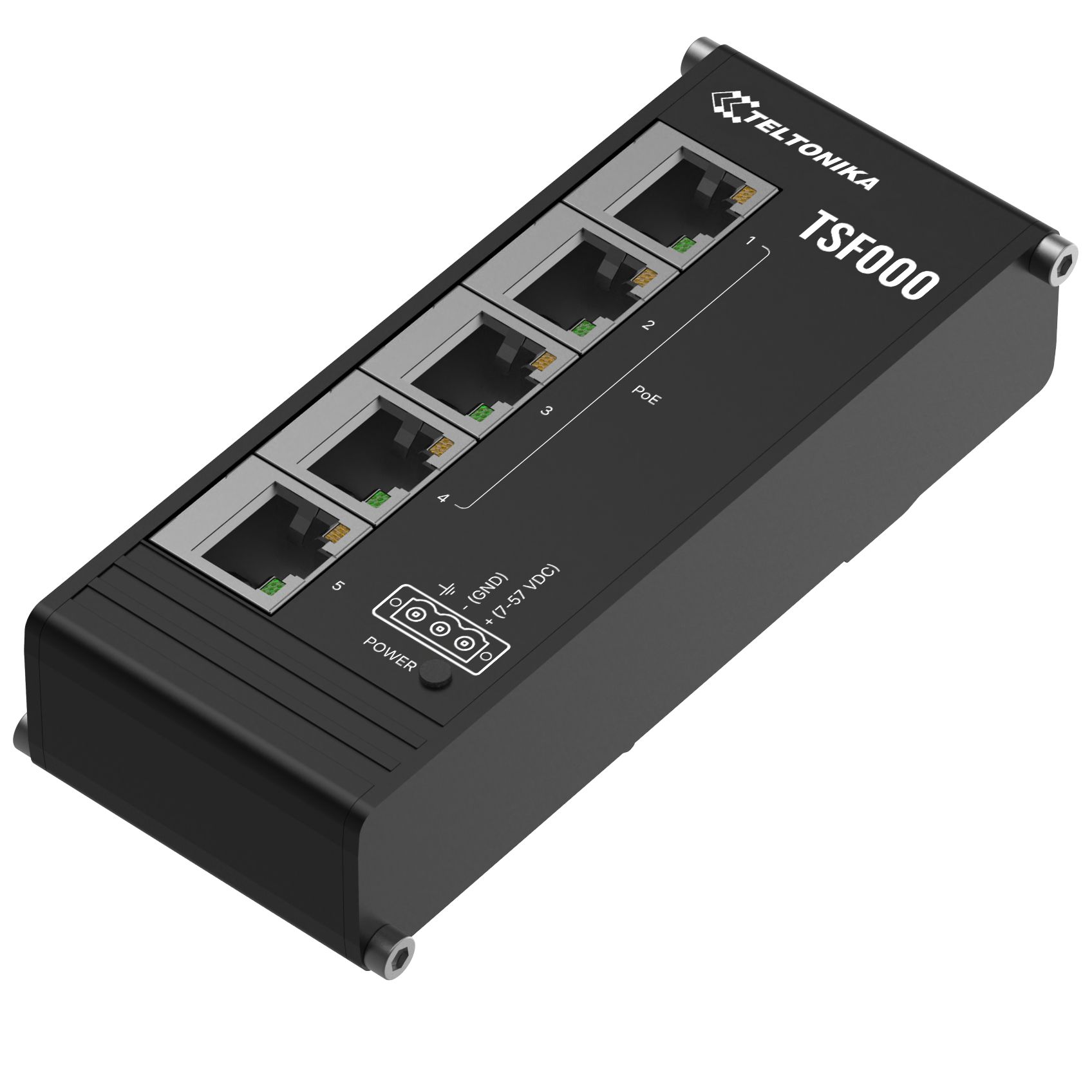 Teltonika TSF000 Low Profile PoE+ -kytkin | 5x ETH, 60 W budjetti, matalaprofiilinen muotoilu, DIN-kiinnitys, hallitsematon kytkin 3