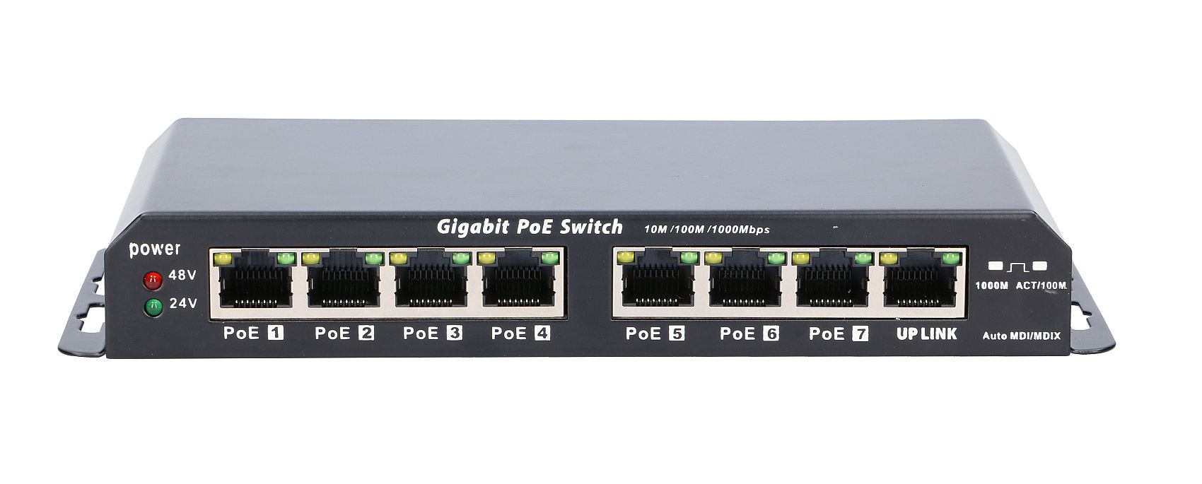 Extralink KRATOS PoE-kytkin, 7x Gigabit PoE, 1x Uplink RJ45, 24V 2,5A virtalähde, 60W teho 2
