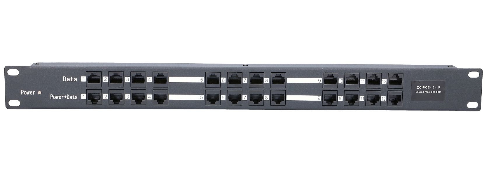 Extralink 12-porttinen PoE-injektori, 12x 100 Mb/s RJ45, telineasennettava kotelo 2