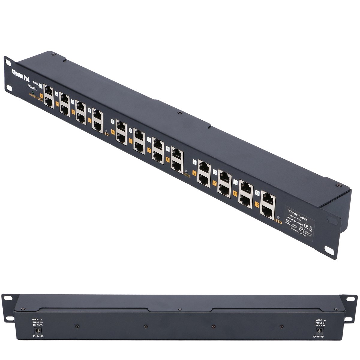 (image for) Extralink Gigabit PoE Injector 12-Port, 12x 1000Mb/s RJ45, Rack Mount Case