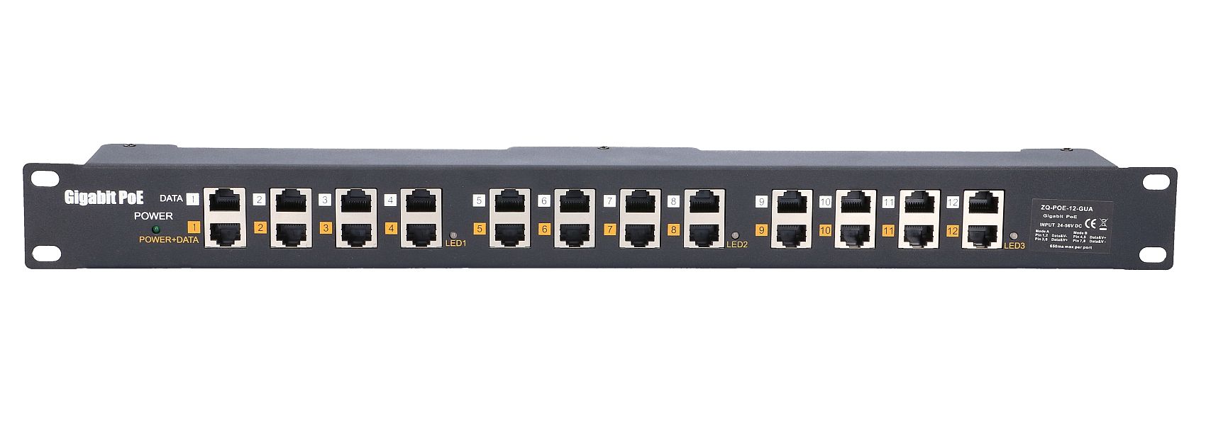 Extralink PoE-injektori 12-porttinen, 12x 1000Mb/s RJ45, telineasennuskotelo 2