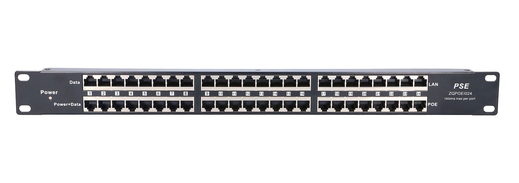 Extralink 24-porttinen PoE-injektori, 24x 100Mb/s RJ45, telineasennus 2