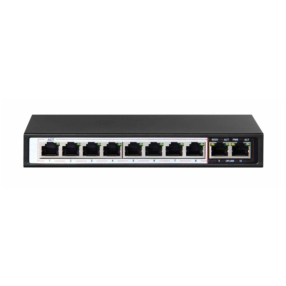 Extralink CERES PoE-kytkin, 8x 100Mb/s PoE/PoE+, 2x RJ45 Uplink 100Mb/s, 96W 2