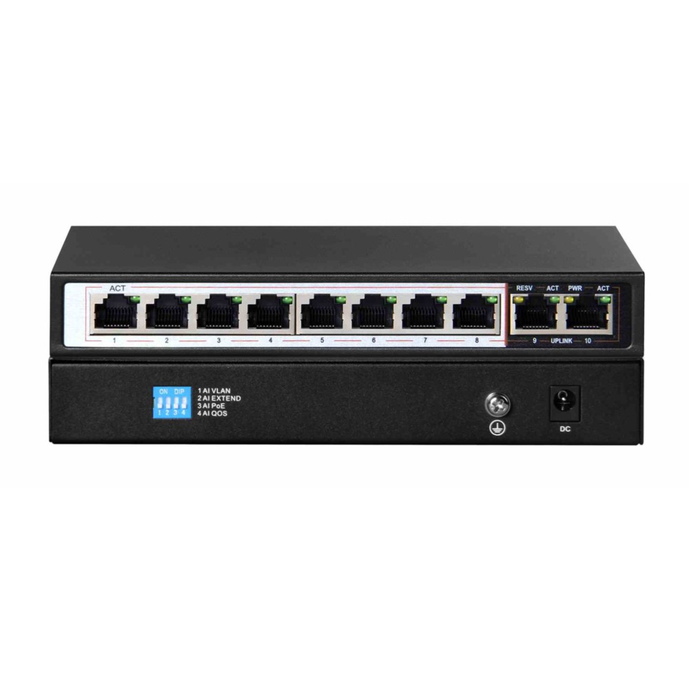 Extralink CERES PoE-kytkin, 8x 100Mb/s PoE/PoE+, 2x RJ45 Uplink 100Mb/s, 96W 3