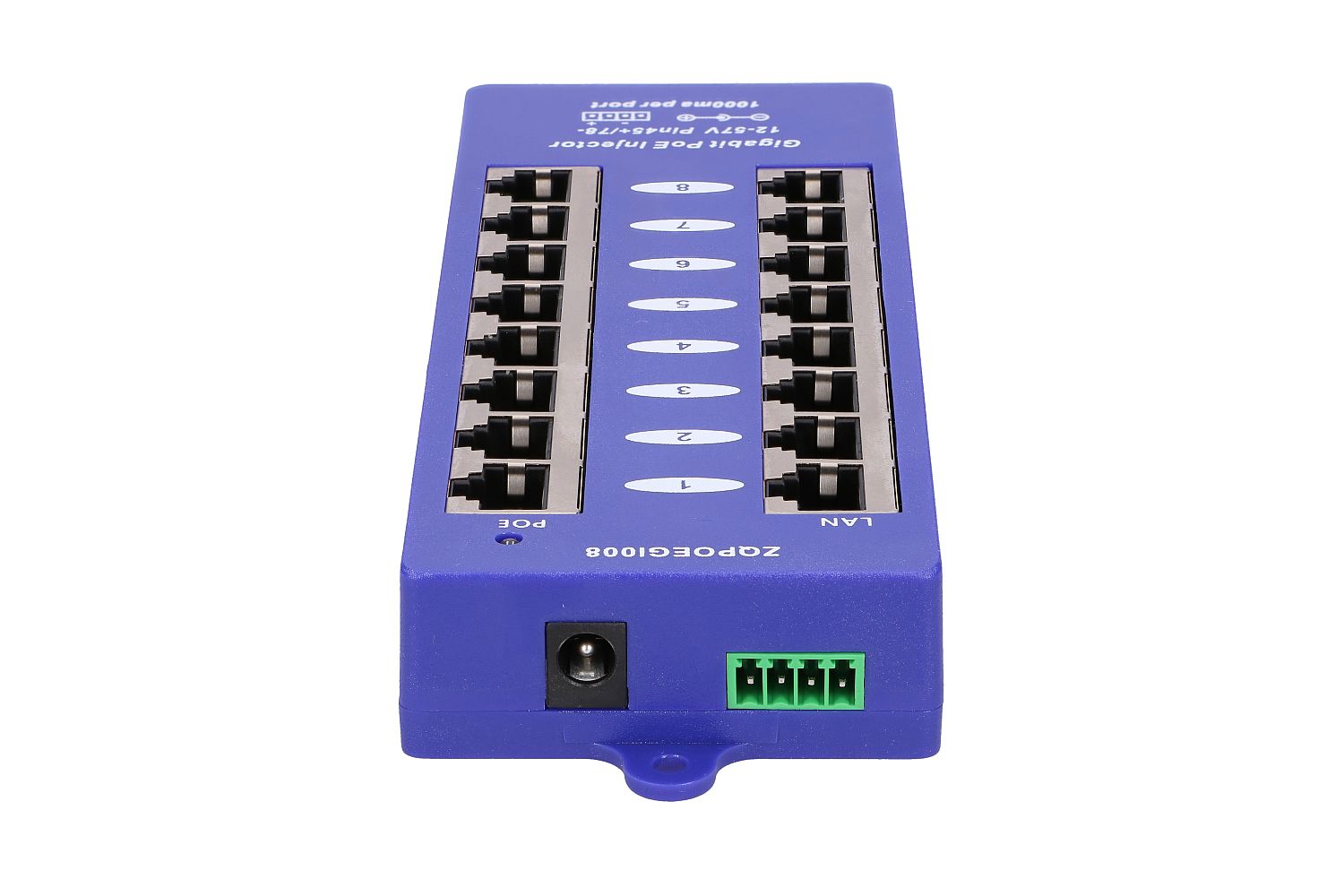 Gigabit PoE-injektori Extralink 8-porttinen, 8x 1000Mb/s RJ45, Mode B 4
