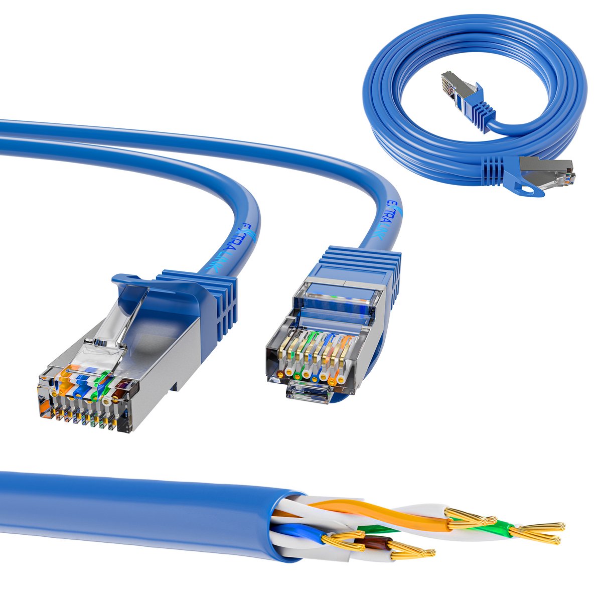 (kuva varten) Extralink Cat.6A S/FTP 5m, LAN patch cord, copper twisted pair network cable 10Gbit/s