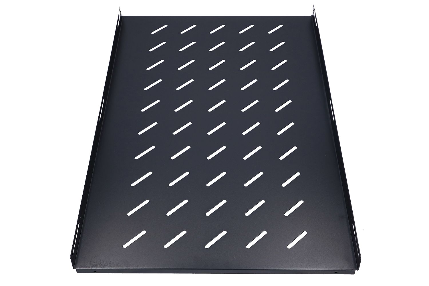 (kuva varten) Extralink 1U 750 mm musta hylly, 19", 752 x 472 mm, kiinnitys pisteisiin, 1000 mm syvyisiin telineisiin