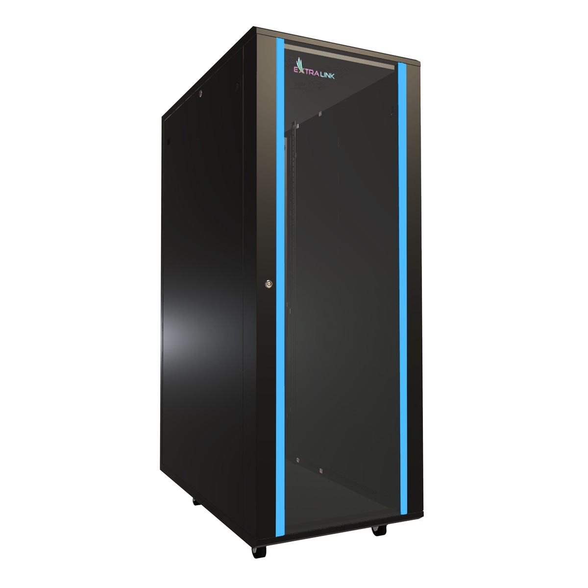(kuva varten) Extralink 32U 600x1000 musta, telineen kaappi, lattialla seisova