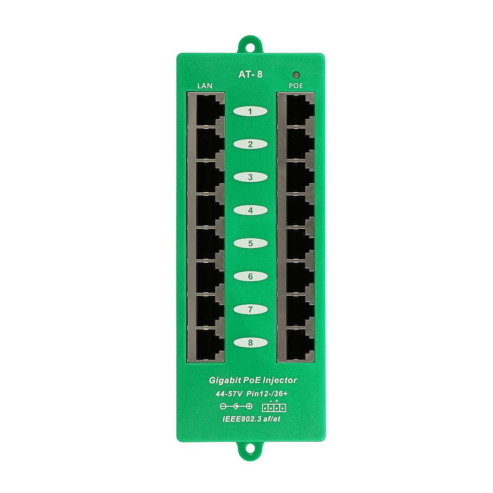 Extralink 8-portti Gigabit PoE-injektori, aktiivinen, 8 Gigabit-porttia 802.3at/af, Mode A 4