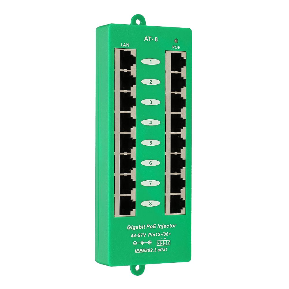 Extralink 8-portti Gigabit PoE-injektori, aktiivinen, 8 Gigabit-porttia 802.3at/af, Mode A 5