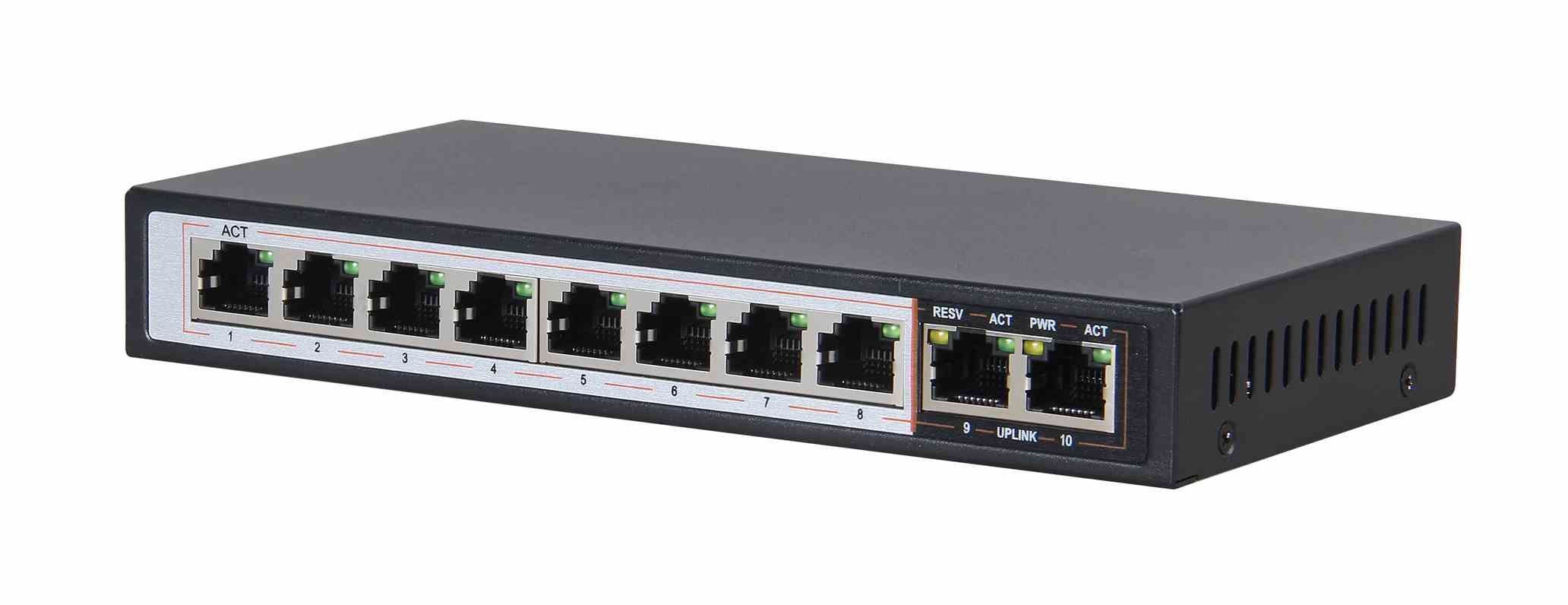 Extralink PERSES PoE-kytkin, 8x Gigabit PoE/PoE+, 2x Gigabit RJ45 -uplink, 96W 3