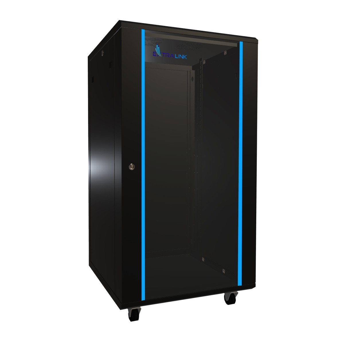 (kuva varten) Extralink 22U 600x600 musta, telinekaappi, lattia-asennus
