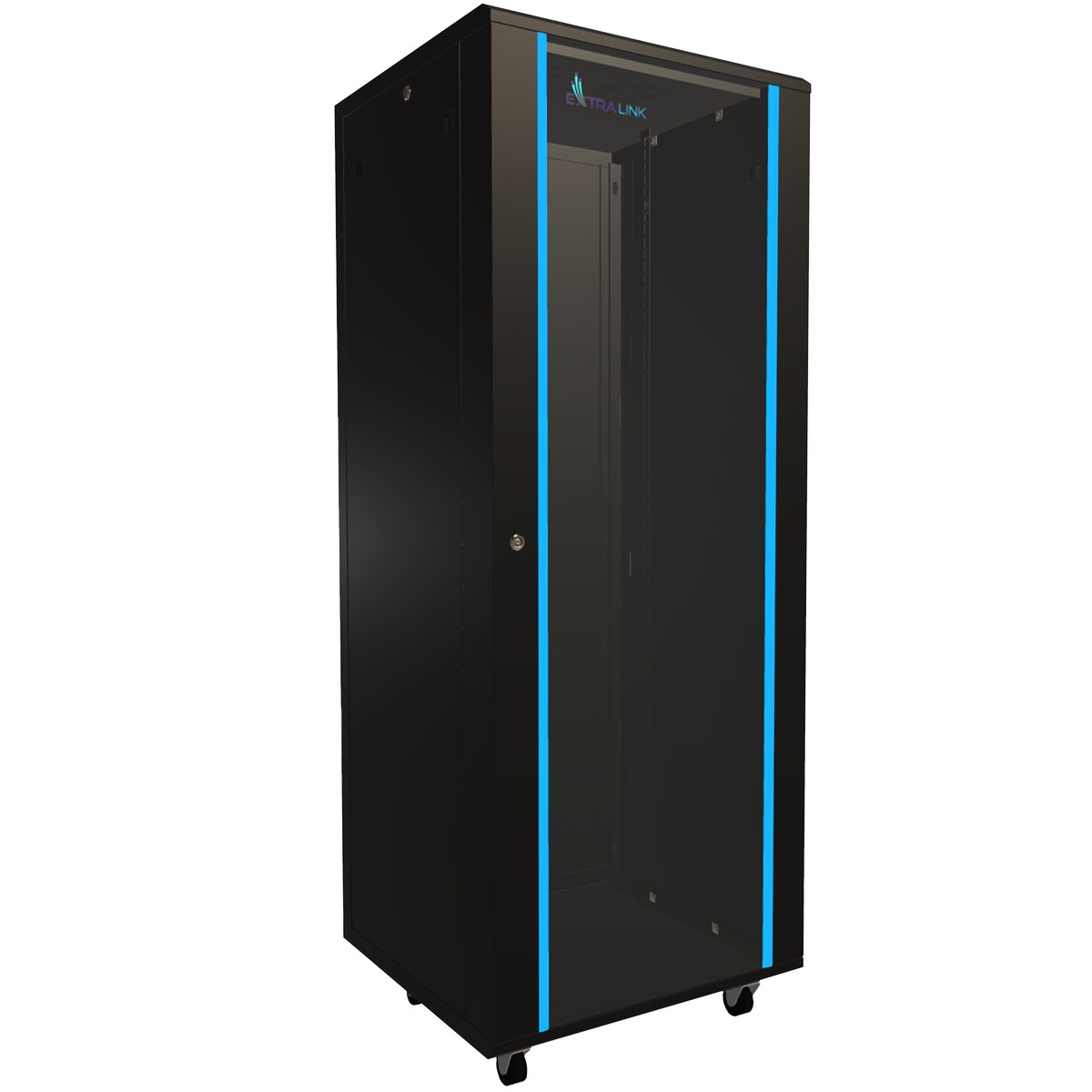 (kuva varten) Extralink 32U 600x600 musta, telinekaappi, lattia-asennus