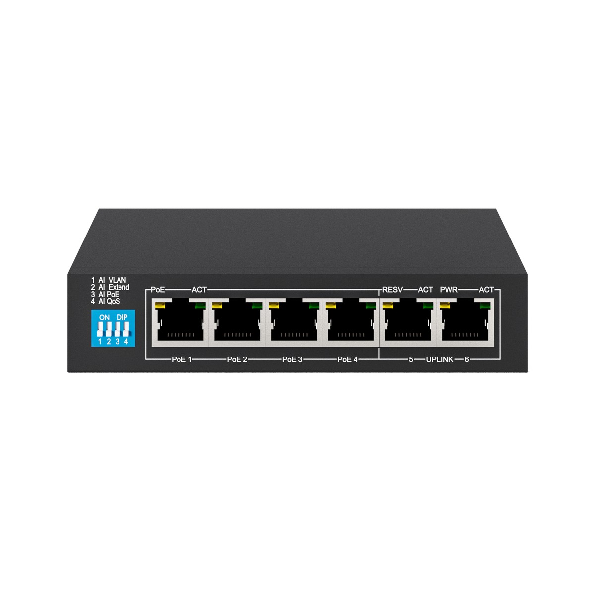 Extralink EUROS V2 PoE-kytkin, 4x 100Mb/s PoE/PoE+, 2x RJ45 Uplink 100Mb/s, 60W 2
