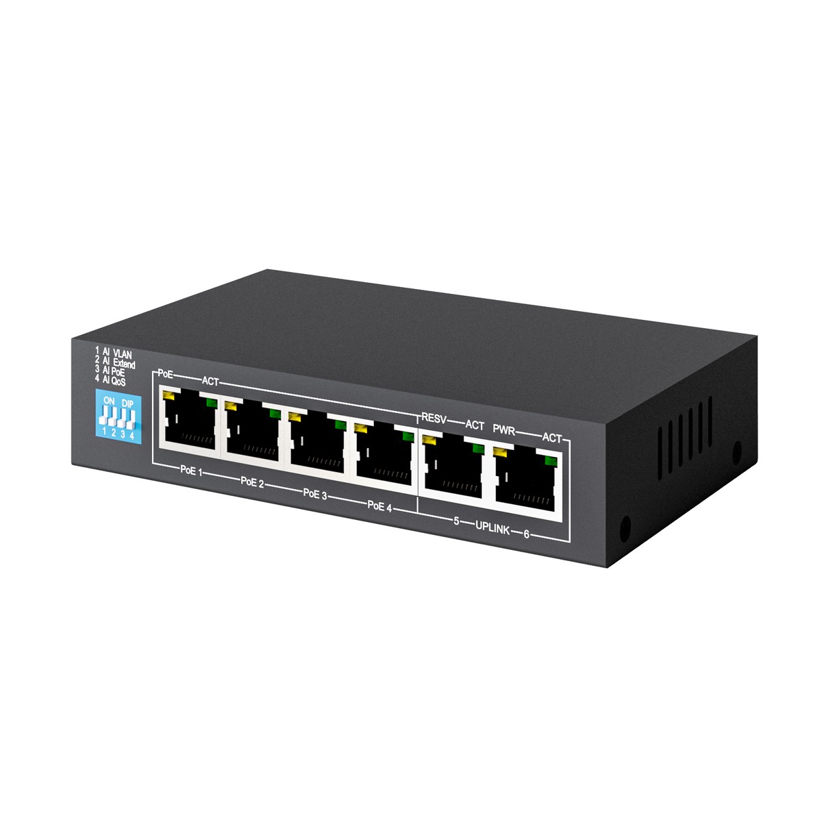 Extralink EUROS V2 PoE-kytkin, 4x 100Mb/s PoE/PoE+, 2x RJ45 Uplink 100Mb/s, 60W 4