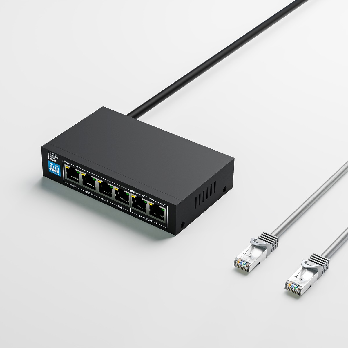 Extralink EUROS V2 PoE-kytkin, 4x 100Mb/s PoE/PoE+, 2x RJ45 Uplink 100Mb/s, 60W 5