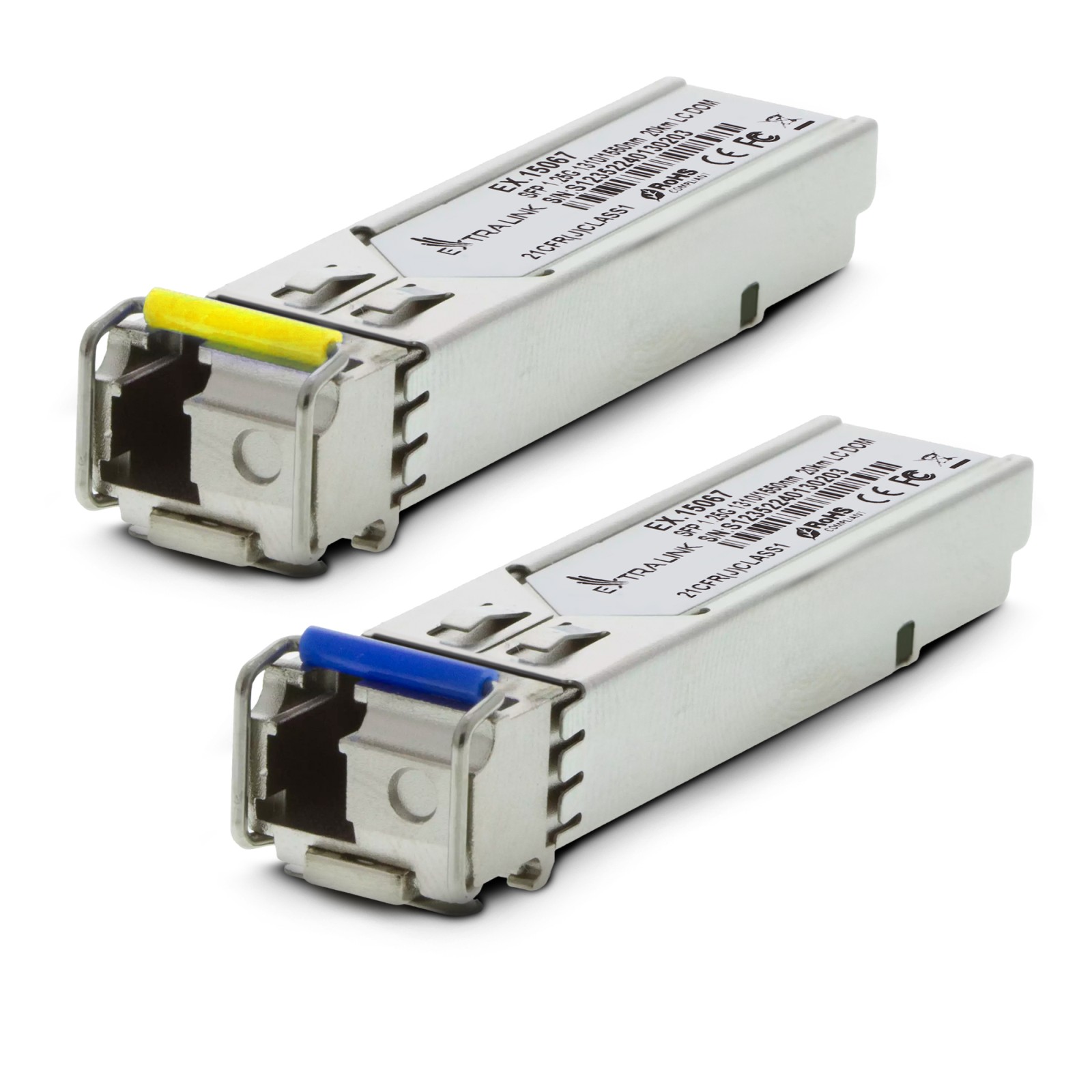 (kuva varten) Extralink SFP WDM -moduuli 1.25G, 1.25Gbps, 1310/1550nm, yksimuotokuitu, 20km, LC, DOM, pari, HP/Aruba-yhteensopiva