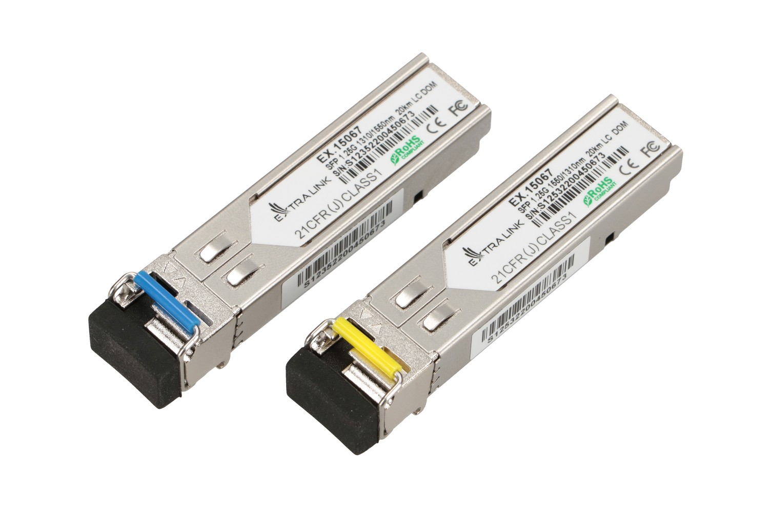 Extralink SFP WDM -moduuli 1.25G, 1.25Gbps, 1310/1550nm, yksimuotokuitu, 20km, LC, DOM, pari, HP/Aruba-yhteensopiva 2
