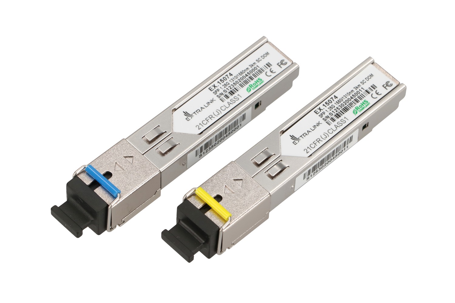 Extralink SFP 1.25G, SFP WDM-moduuli, 1.25 Gbps, 1310/1550 nm, yksimuoti, 3 km, SC, DOM, pari, HP/Aruba-yhteensopiva 2
