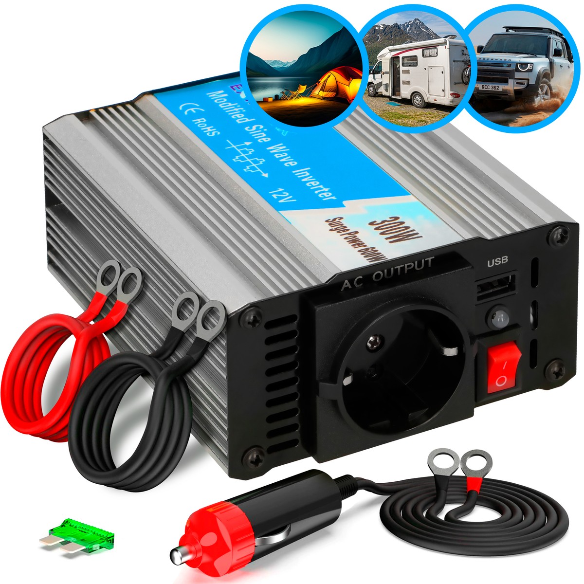 Extralink OPIM-300W Muunnin 12V autoinvertteri, 300W modifioitu siniaalto (kuva varten) Extralink OPIM-300W Muunnin 12V autoinvertteri, 300W modifioitu siniaalto