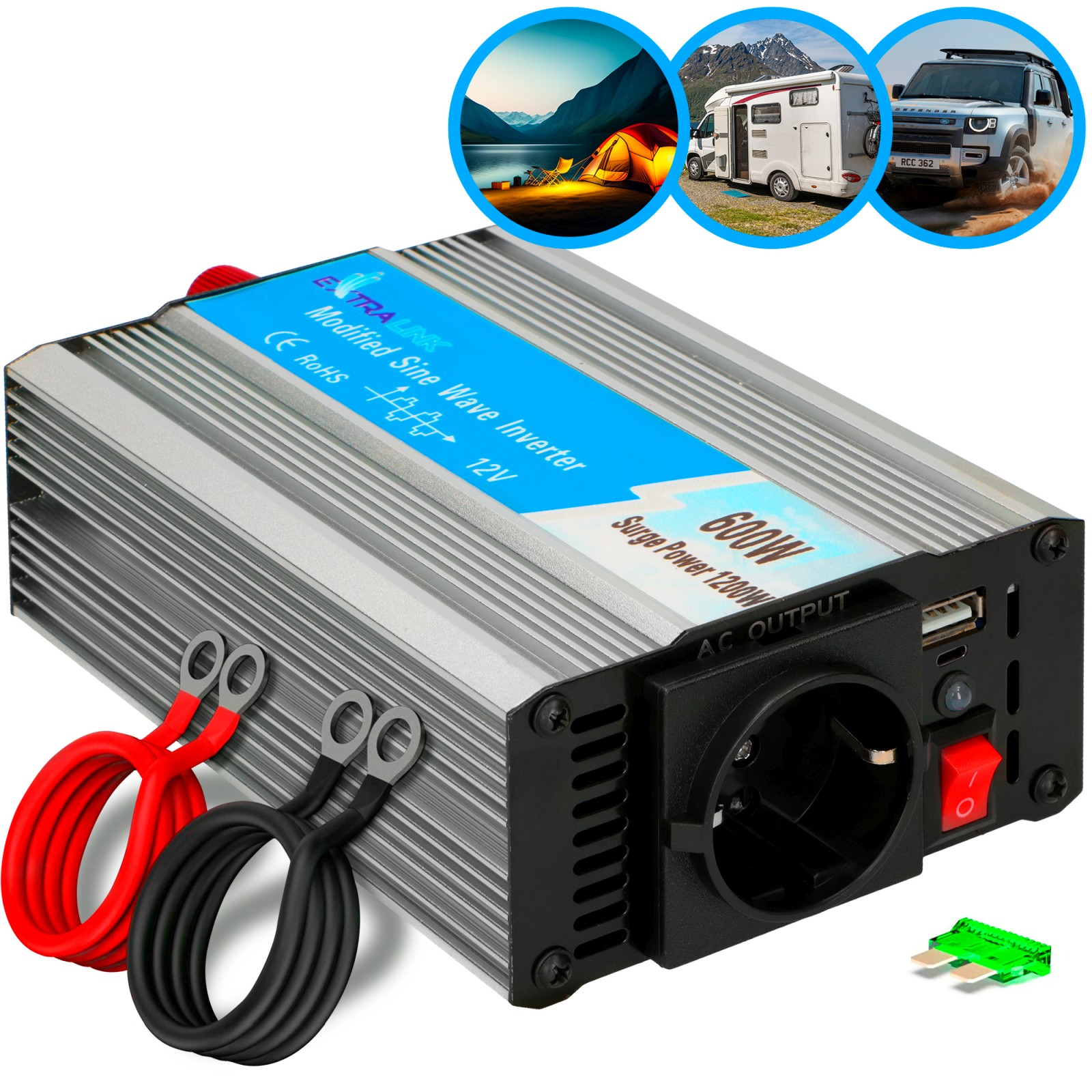 Extralink OPIM-600W jännitemuunnin, auto 12V, 600W modifioitu siniaalto (kuva varten) Extralink OPIM-600W jännitemuunnin, auto 12V, 600W modifioitu siniaalto