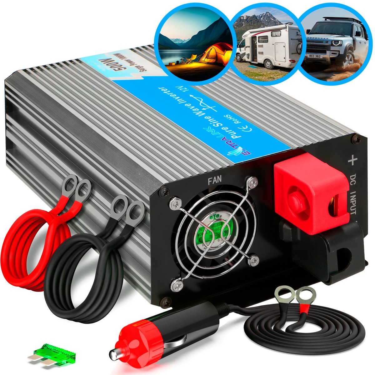 Extralink OPIP-500W autojen invertteri, 12V, 500W puhdas sinikäyrä (kuva varten) Extralink OPIP-500W autojen invertteri, 12V, 500W puhdas sinikäyrä