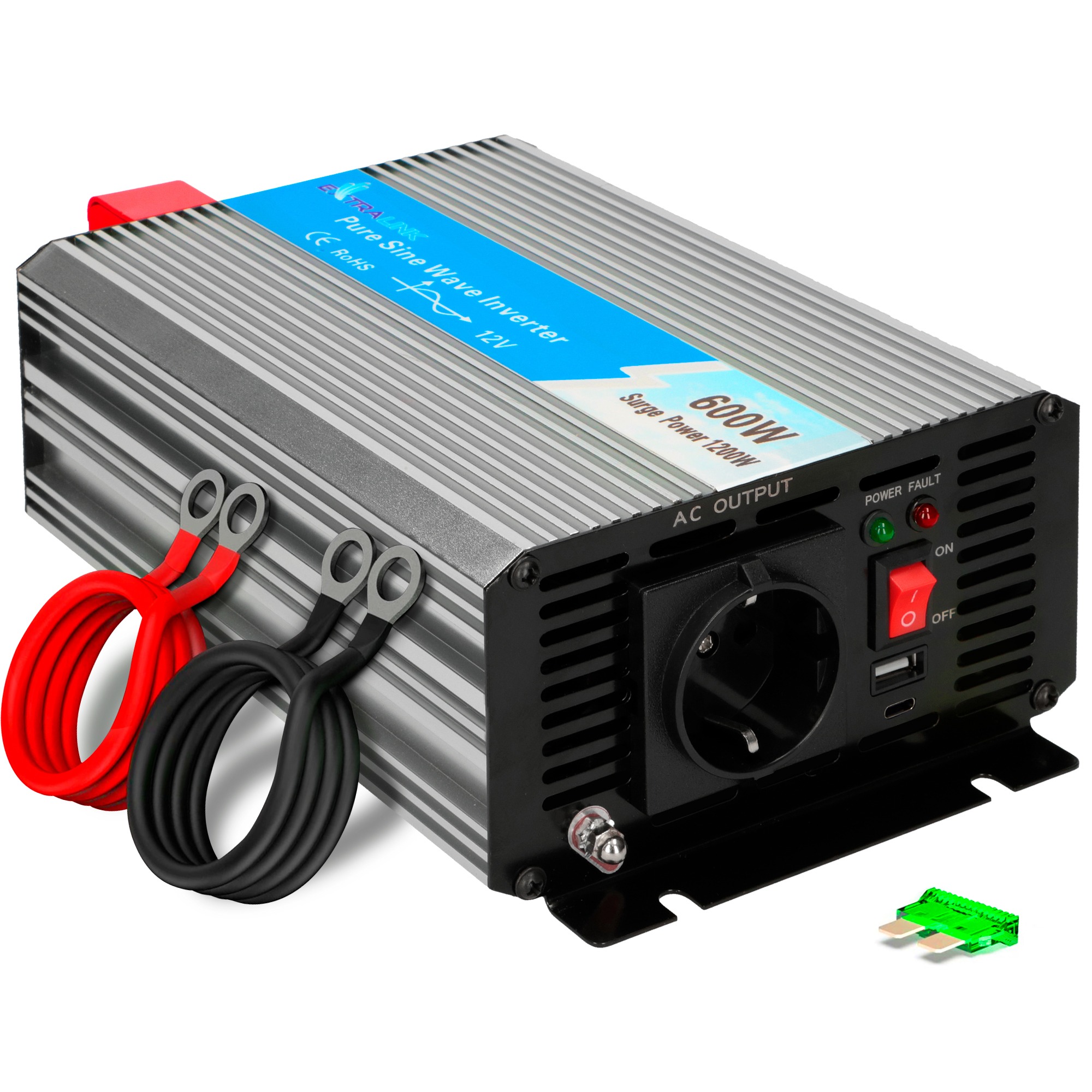 Extralink OPIP-600W invertteri, auto 12V, 600W puhdas siniaaltomuunnin 2
