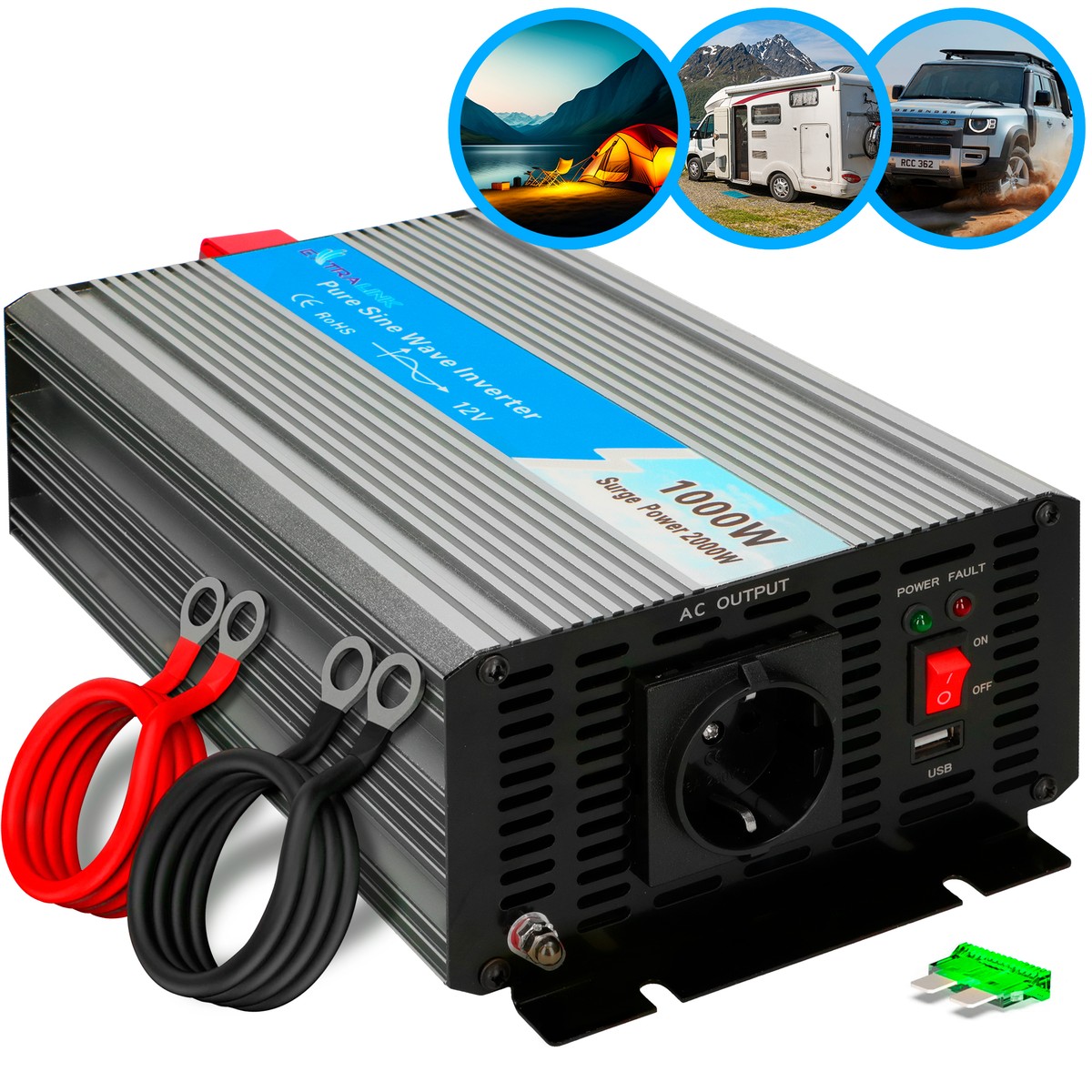 (kuva varten) Extralink OPIP-1000W jännitemuunnin, 12V - 230W, 1000W, puhdas siniaalto