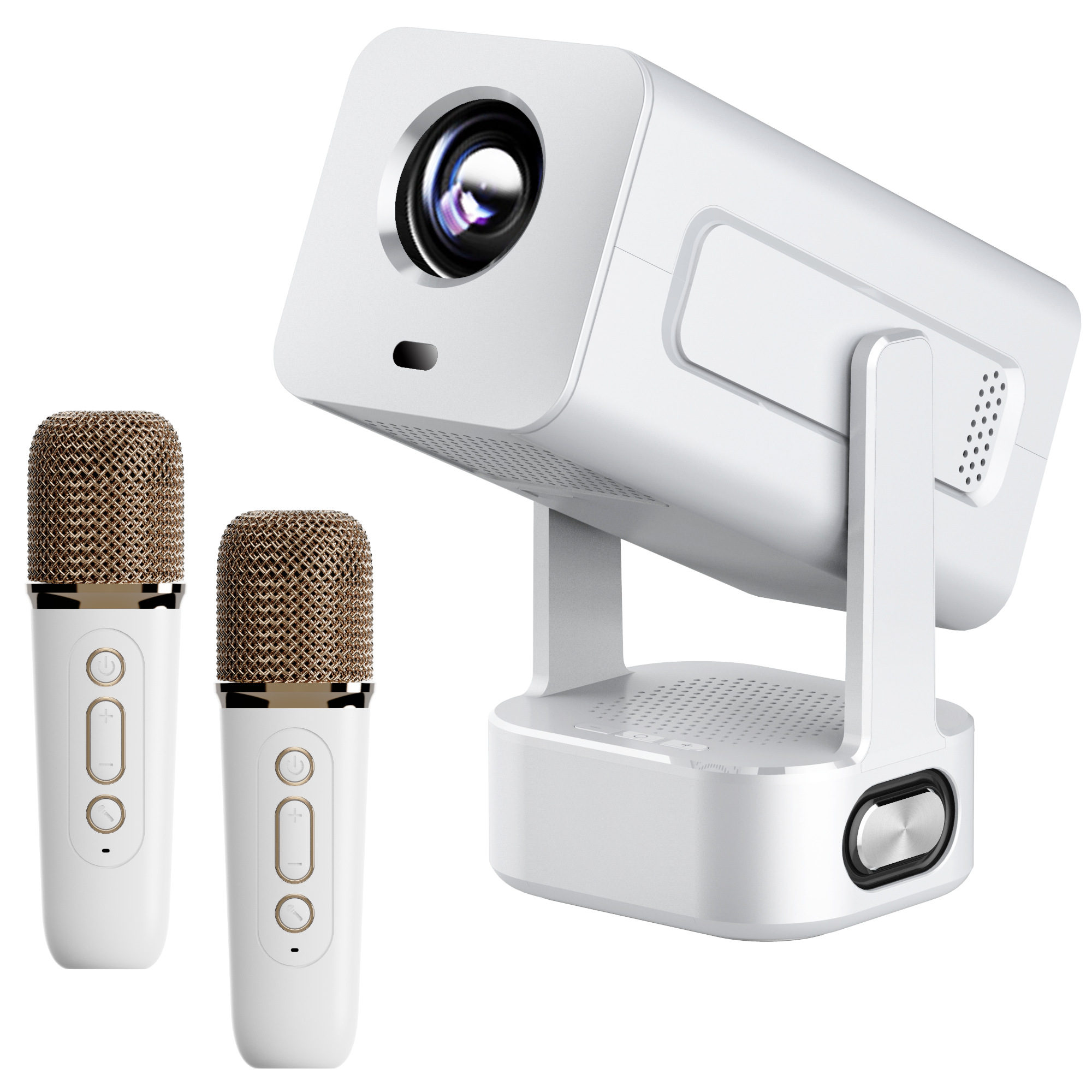 (kuva varten) Extralink SmartLife Smart Projector Cinema&Karaoke - IMS360 valkoinen, projektori elokuviin, peleihin ja musiikkiin, 2 mikrofonilla, 1080p, Android 13