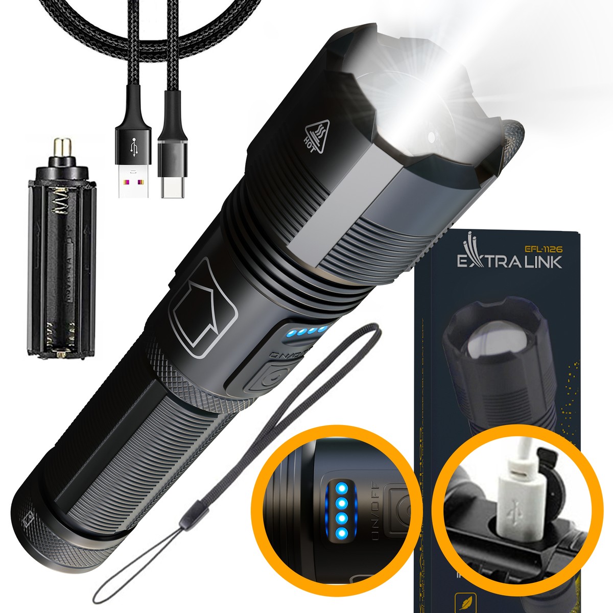 (kuva varten) Extralink LED-taskulamppu EFL-1126 Thor, 1000lm