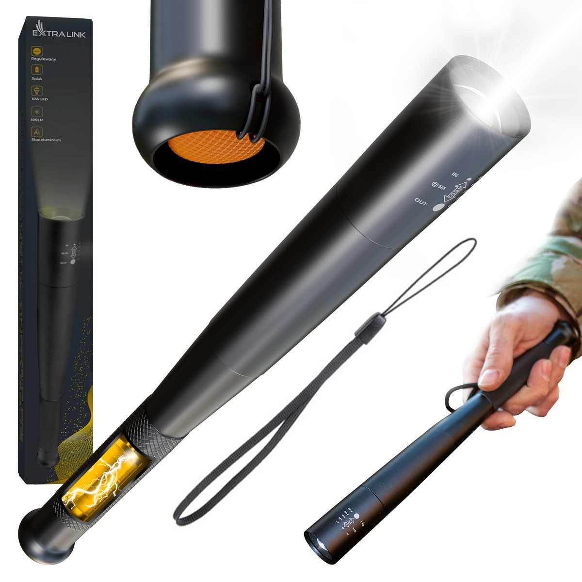 (kuva varten) Extralink EFL-1101 Combat Baseball Bat -taskulamppu, 10 W, 300 lm