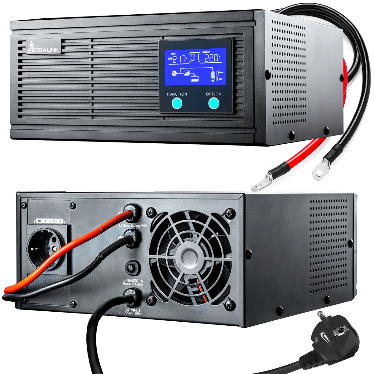 (kuva varten) Extralink Thunder -invertteri 1500VA/1200W yhteensopiva Volt Sinus Pro -mallin kanssa, puhdas siniaaltoinen, 24V DC akkujännite