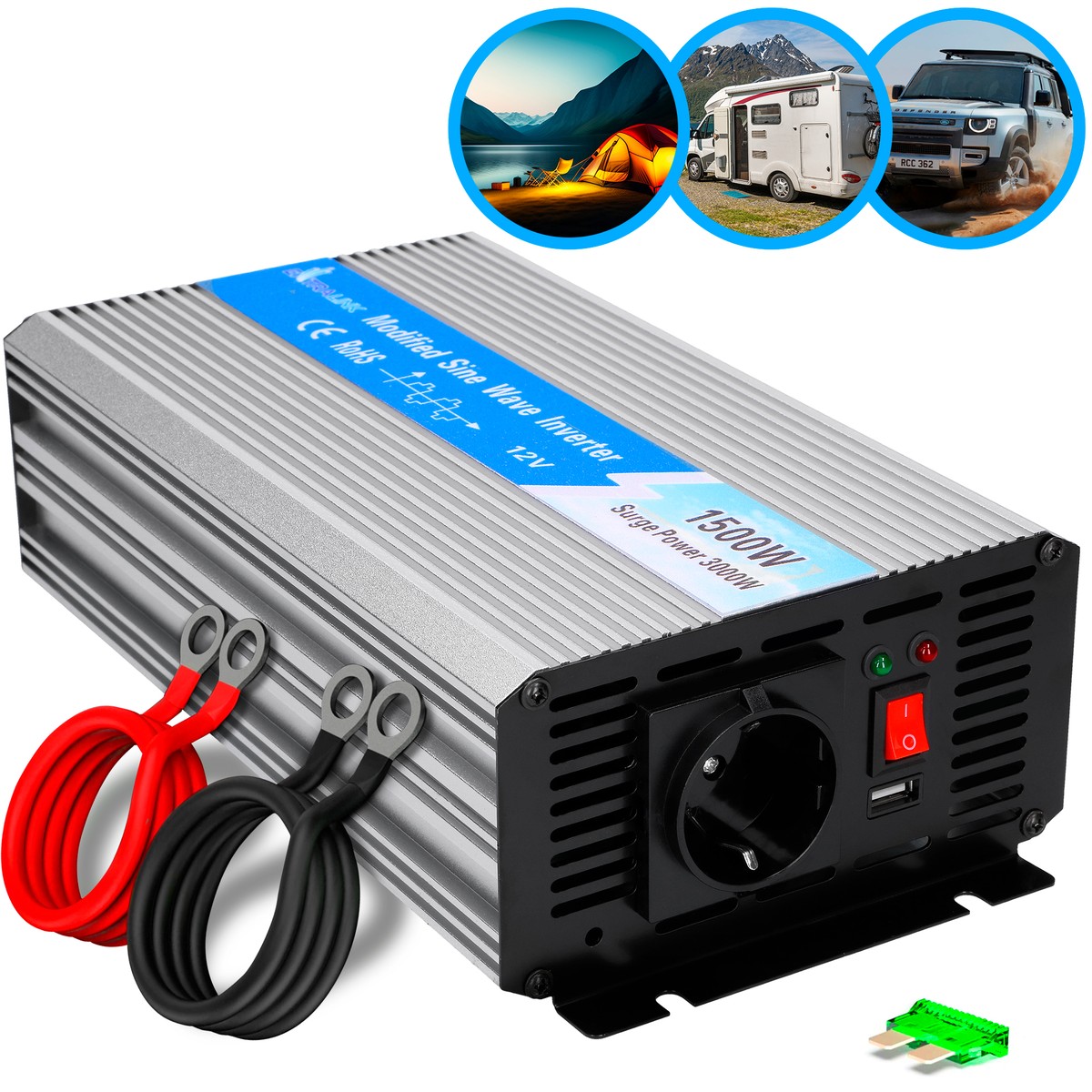 (kuva varten) Extralink OPIM-1500W invertteri auton 12V, 1500W modifioitu siniaalto