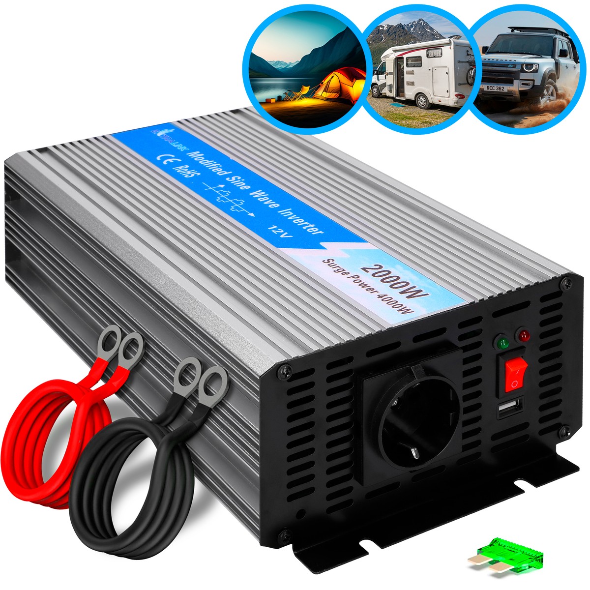 Extralink OPIM-2000W autoinvertteri, 12V, 2000W muokattu siniaalto (kuva varten) Extralink OPIM-2000W autoinvertteri, 12V, 2000W muokattu siniaalto