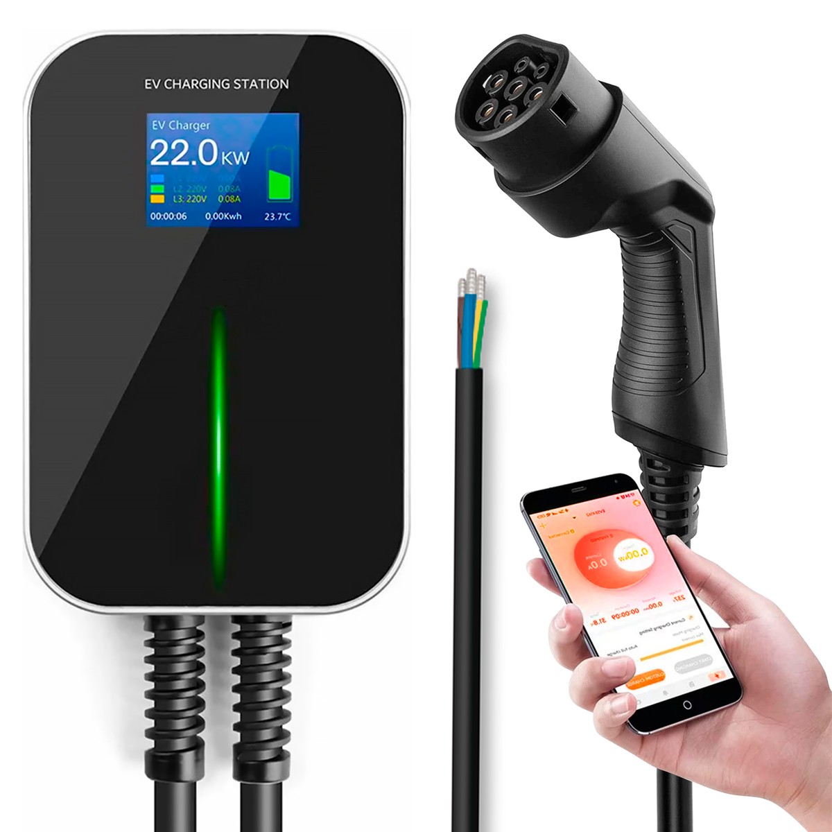 (kuva varten) Extralink BS20-BC-22kW-APP sähköauton laturi Tyypin 2 32A 22kW, 3 vaihetta, LCD-näyttö, sovellus, 6,1m