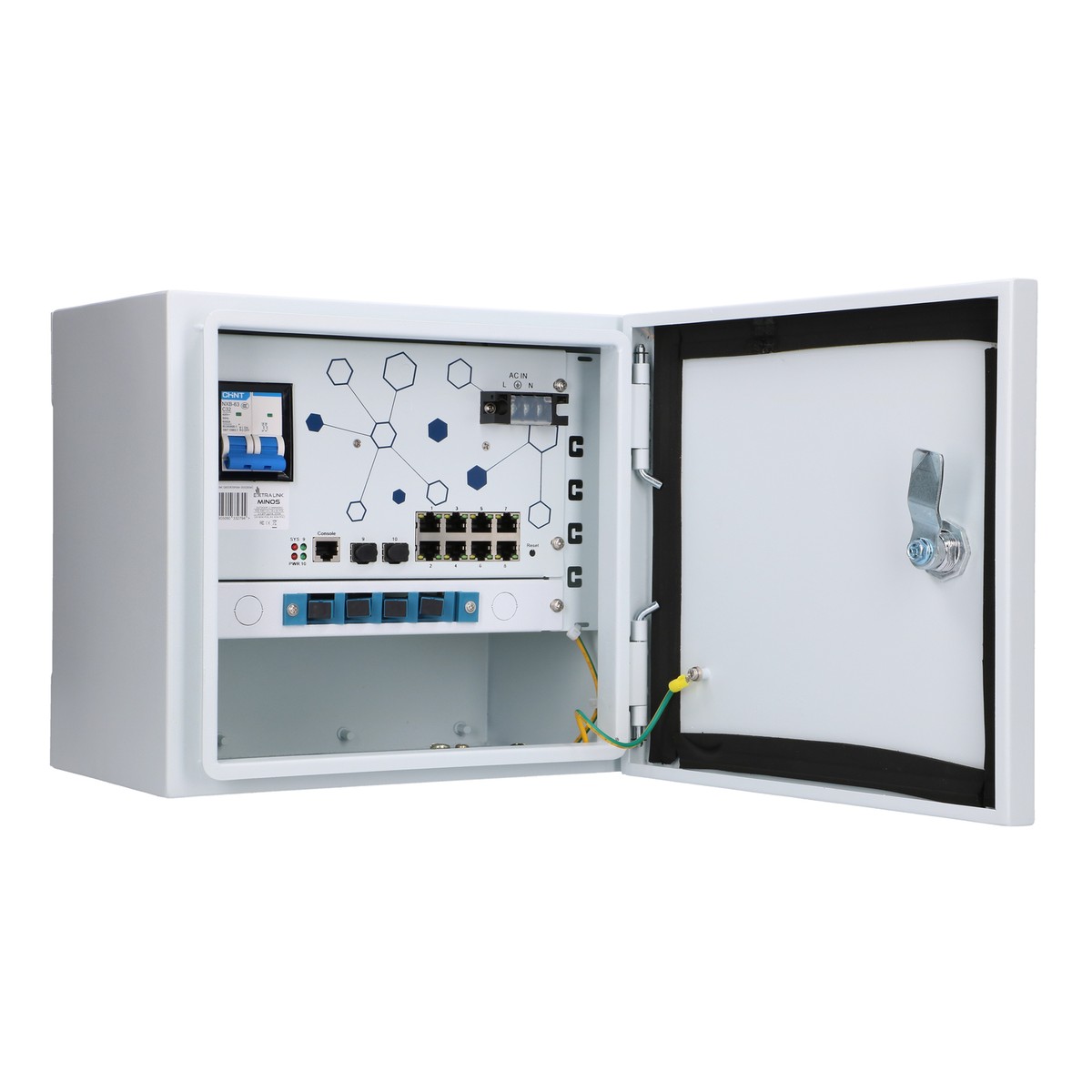 Extralink Minos ulkokäyttöinen PoE-kytkin, 8x RJ45 1000Mb/s PoE, 2x SFP, 200W, L2, aktiivinen jäähdytys 3