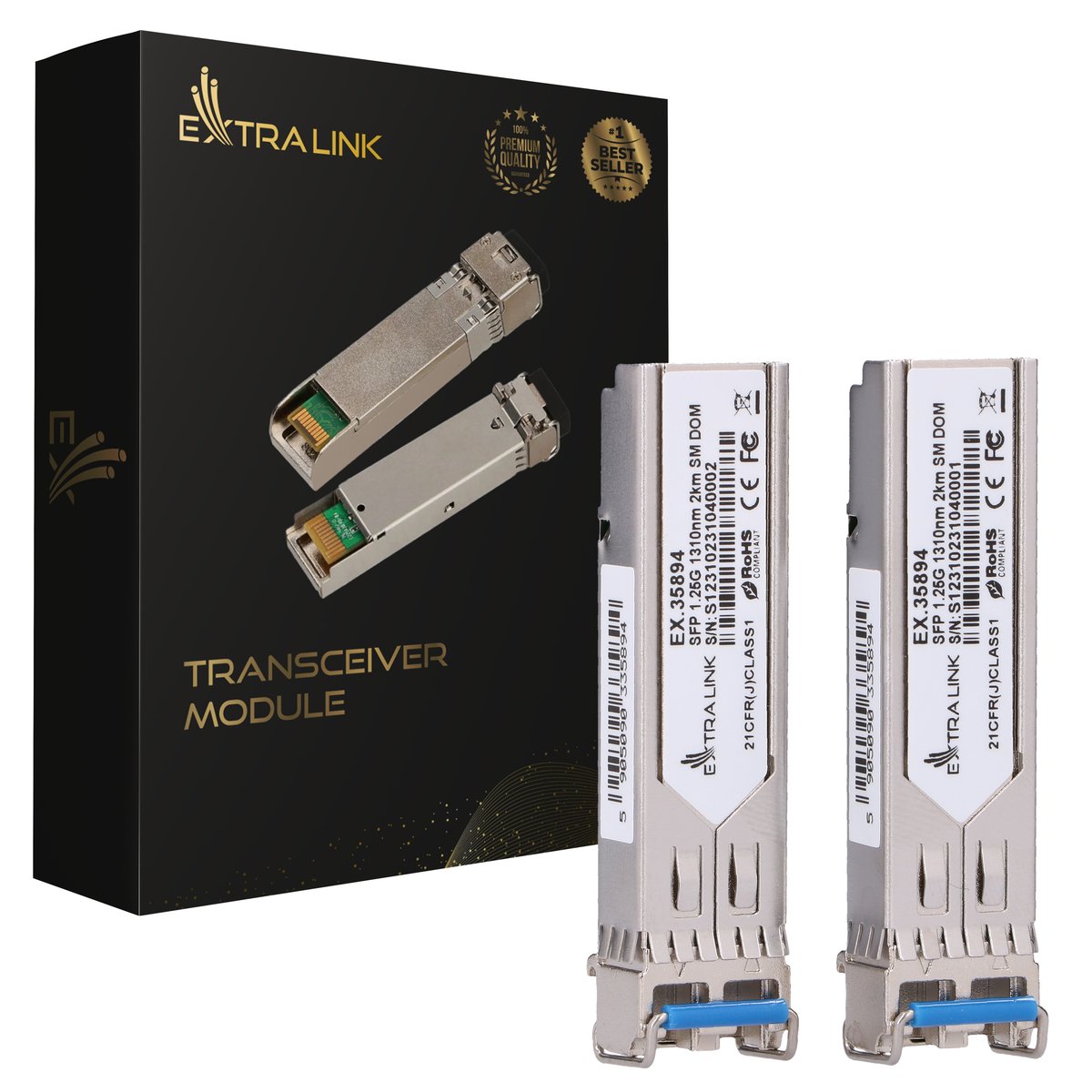 (kuva varten) Extralink SFP 1.25G 2-pack, SFP-moduuli, 1,25 Gb/s, LC/UPC, 1310 nm, 2 km, yksimoodi, DOM