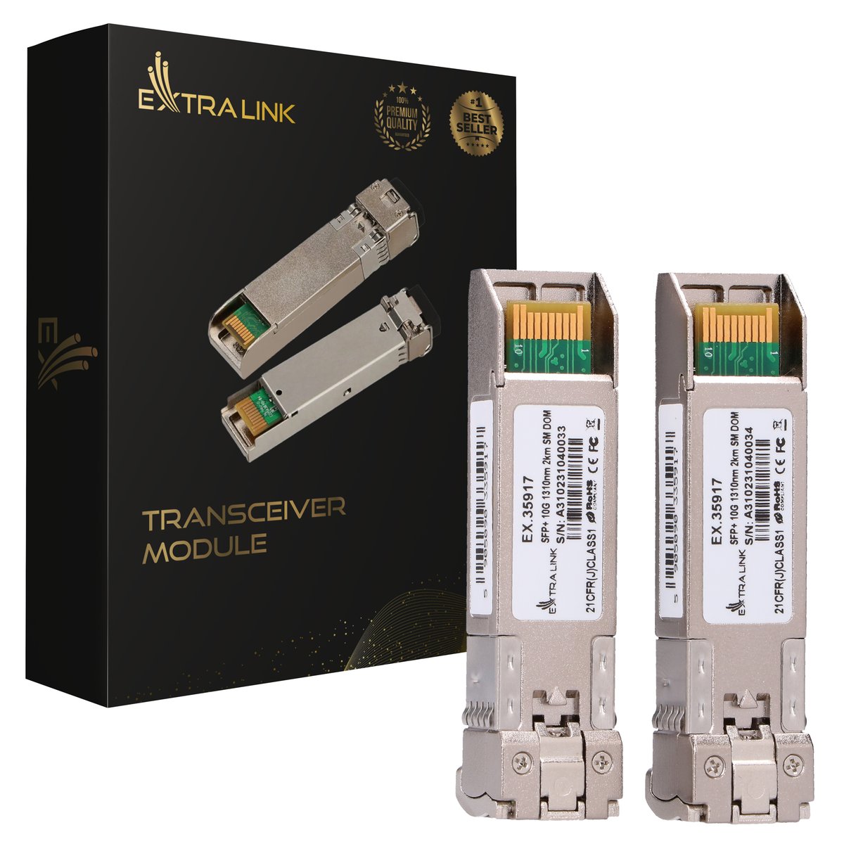 (image for) Extralink SFP+ 10G 2-pack, SFP+ module, 10Gbps, LC/UPC, 1310nm, 2km, single mode, DOM