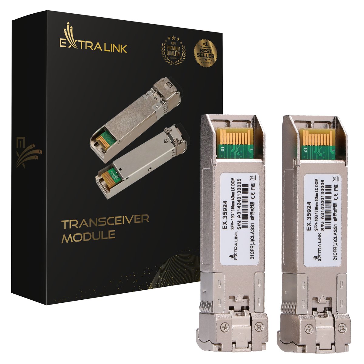 (image for) Extralink SFP+ 10G 2-pack, SFP+ module, 10Gbps, LC/UPC, 1310nm, 40km, single mode, DOM