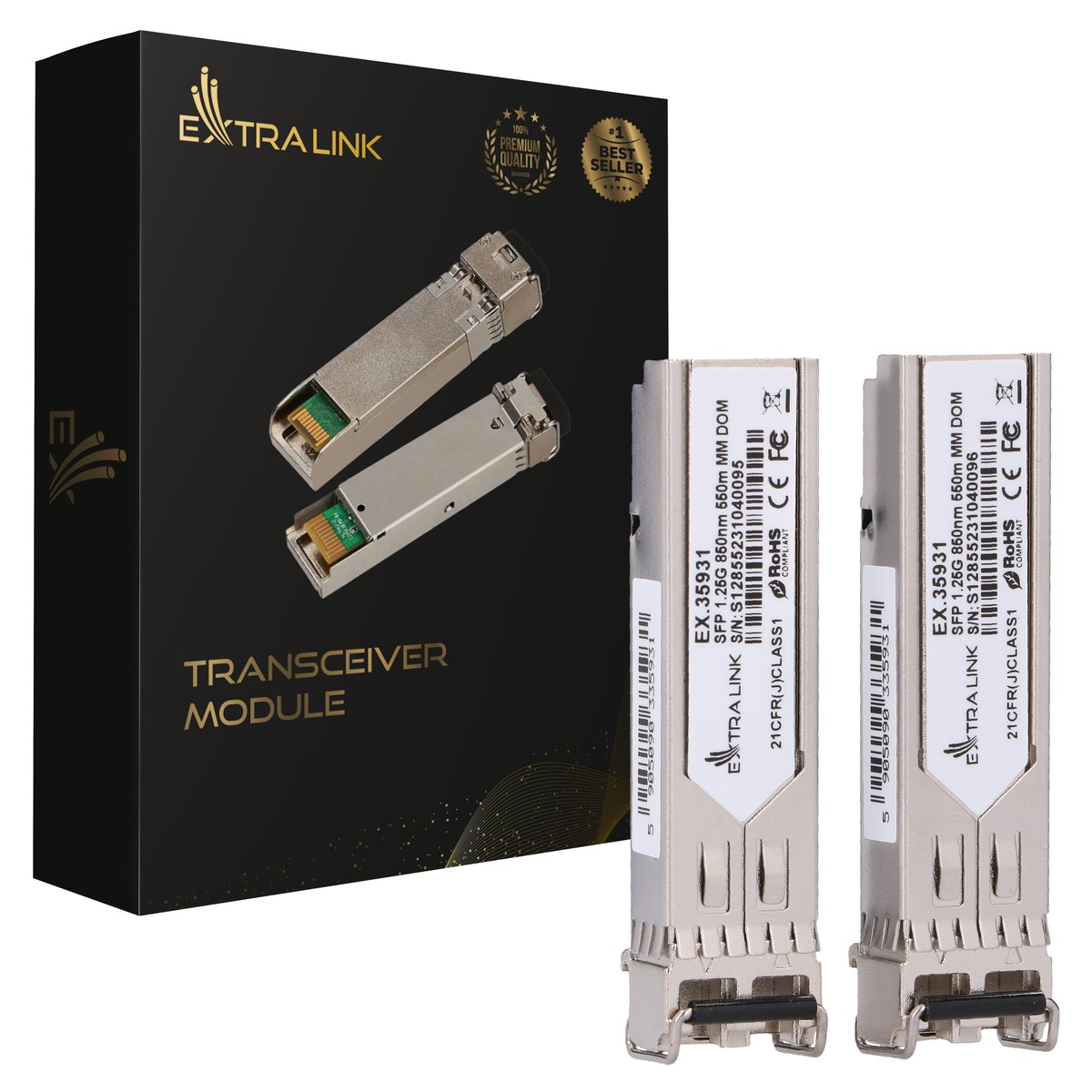 (kuva varten) Extralink SFP 1.25G 2-pack, SFP-moduuli, 1.25 Gbps, LC/UPC, 850 nm, 550 m, monimuotokuitu, DOM, HP/Aruba-yhteensopiva