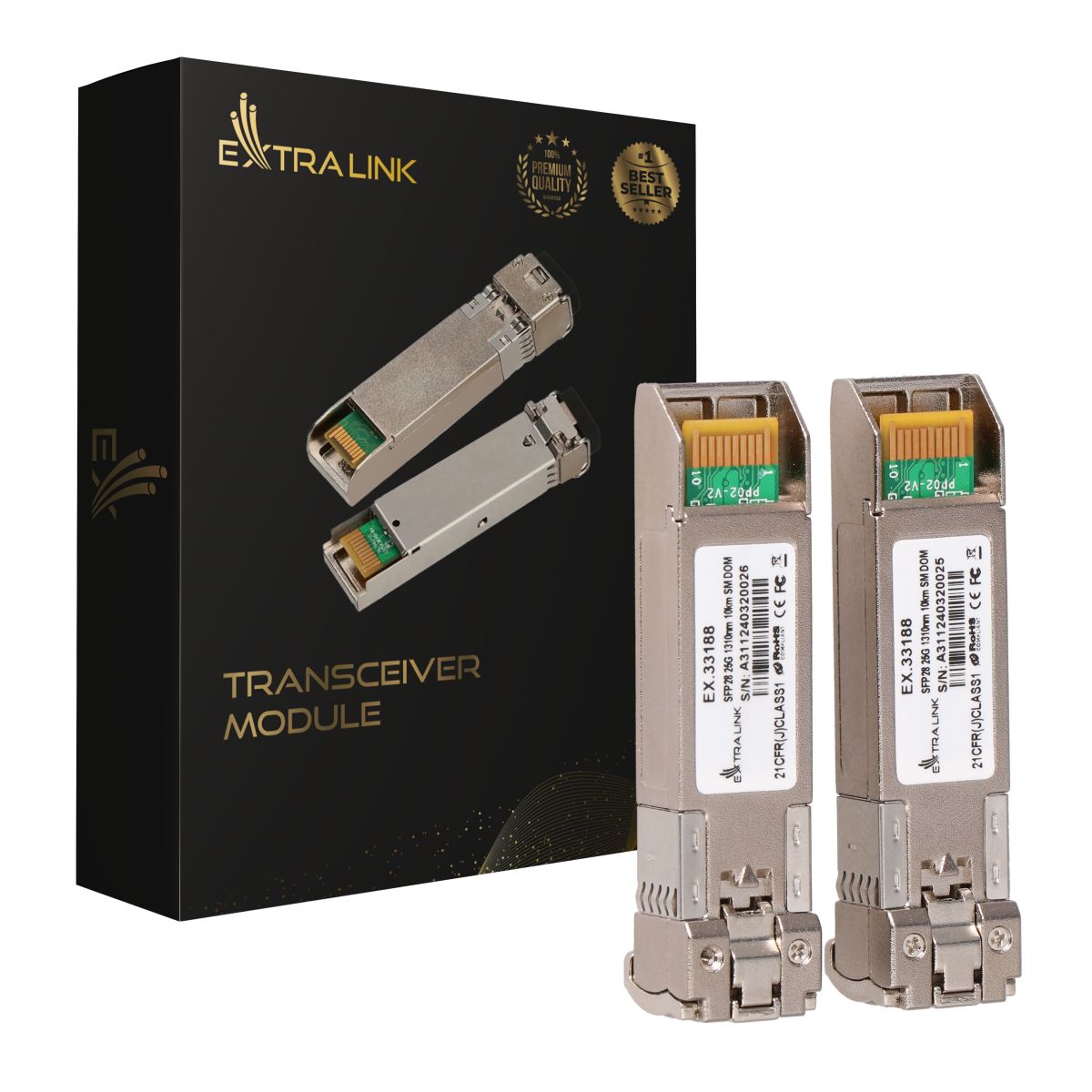 (kuva varten) Extralink SFP28 25G 2-pack, SFP28-moduuli, 25 Gb/s, LC/UPC Duplex, 1310 nm, 10 km, yksimoodi, DOM