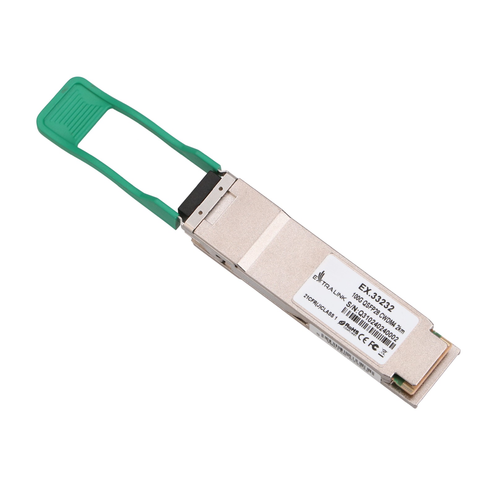(kuva varten) Extralink QSFP28-moduuli, 100 Gb/s, 2 km, yksimuotokuitu, Duplex LC