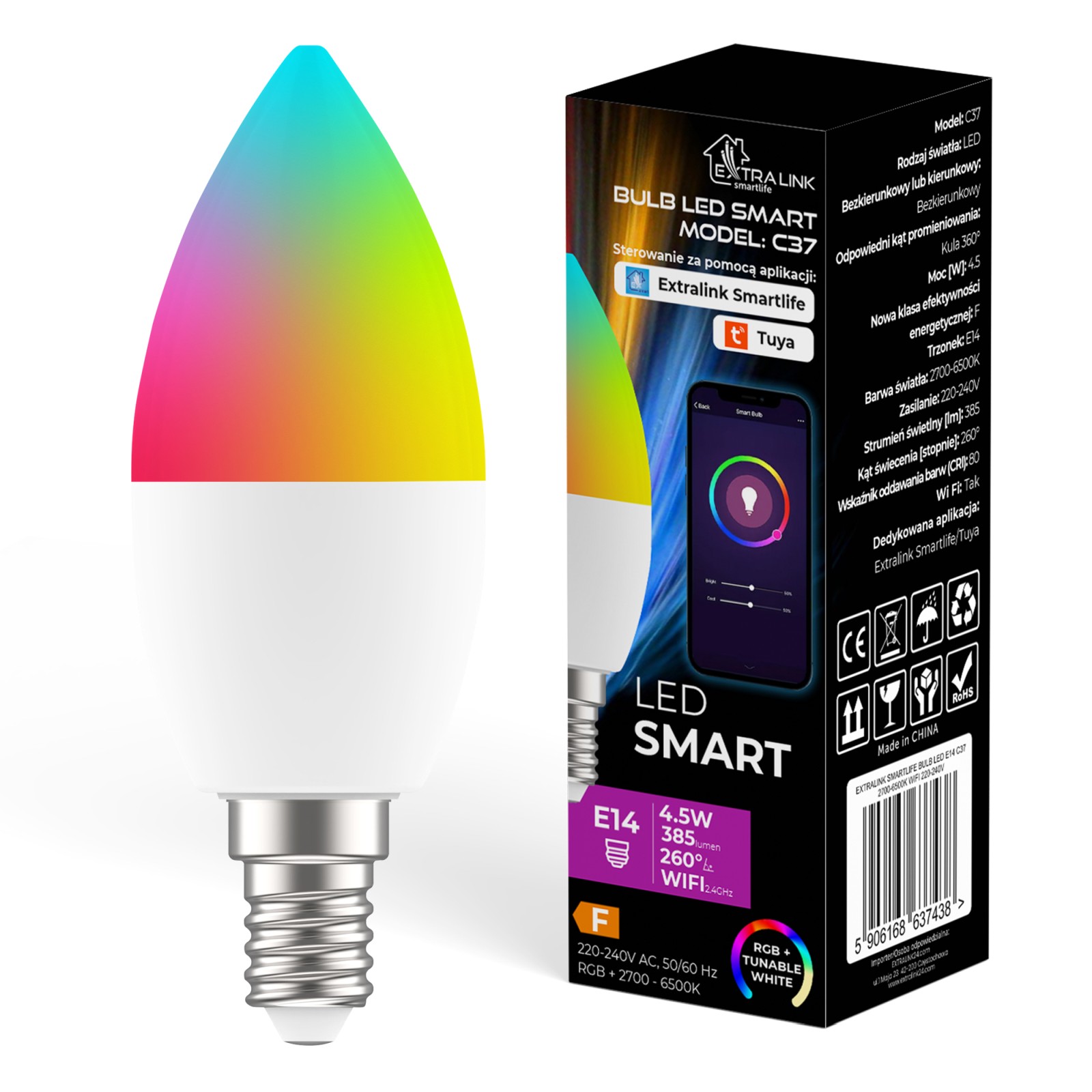 (kuva varten) Extralink Smartlife LED-lamppu, E14 C37 2700-6500K WiFi 220-240V