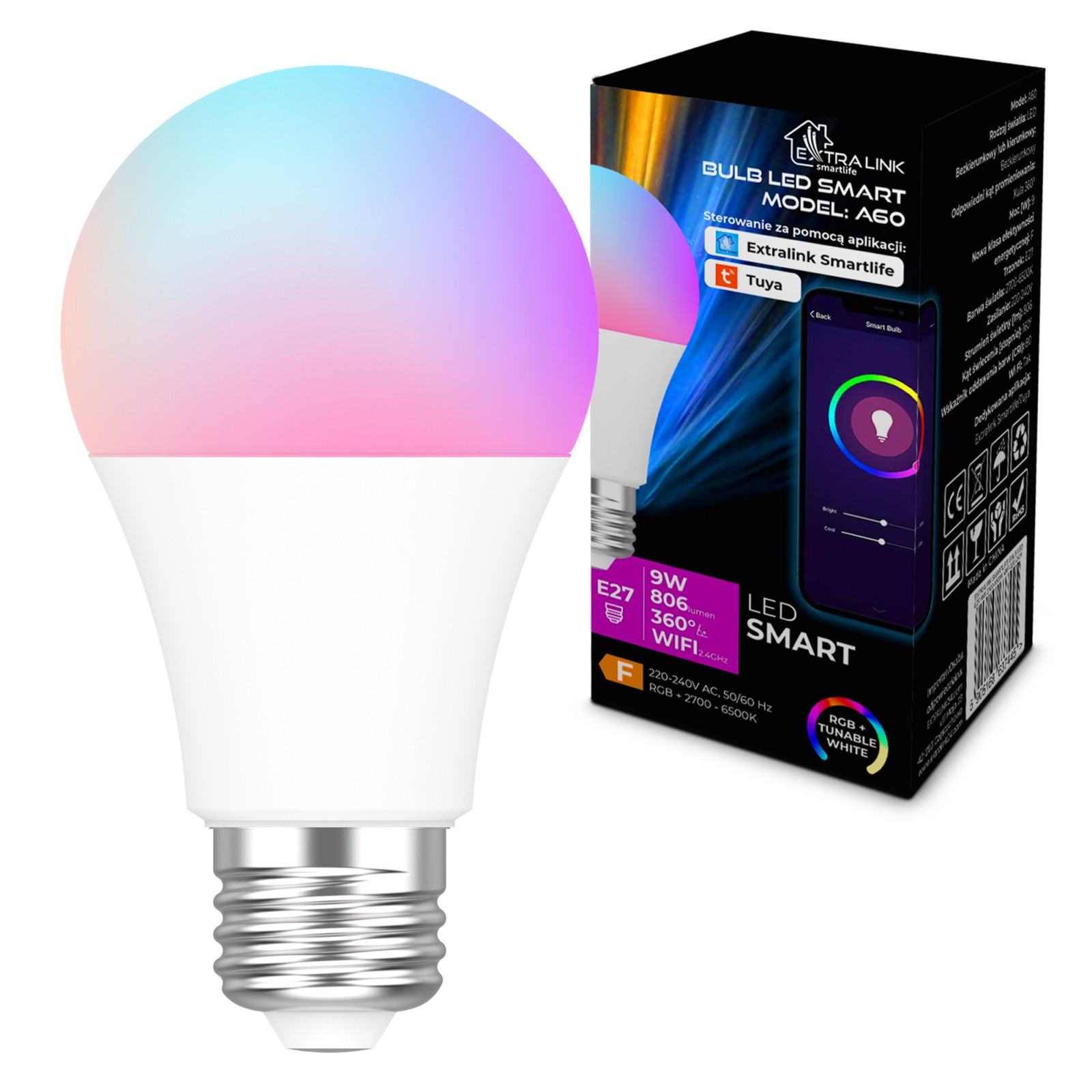 (kuva varten) Extralink Smartlife LED-lamppu, E27 A60 2700-6500K WiFi 220-240V